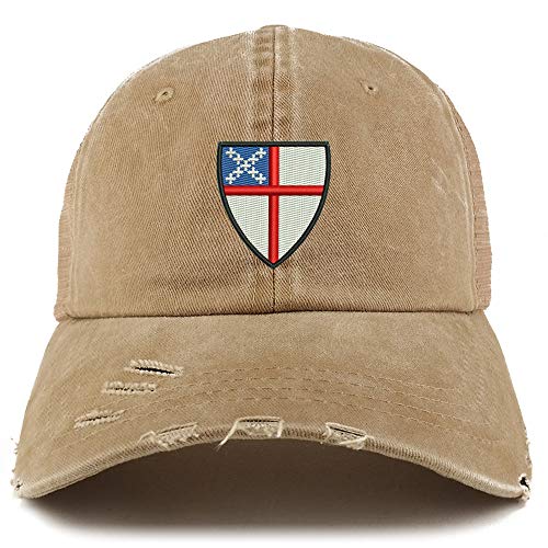Trendy Apparel Shop Episcopal Shield Pigment Dyed Mesh Back Frayed Bill Cap