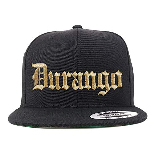 Trendy Apparel Shop Old English Durango Gold Embroidered Flatbill Snapback Baseball Cap
