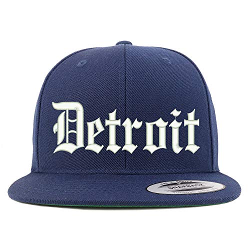 Trendy Apparel Shop Old English Font Detroit City Embroidered Flat Bill Cap