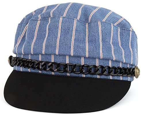 Trendy Apparel Shop Greek Sailor Fisherman Nautical Cabbie Hat with Chain Band
