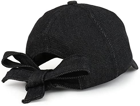 Trendy Apparel Shop Women's Self Ribbon Tie Decorated Denim Baseball Cap - Black