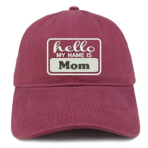 Trendy Apparel Shop Hello My Name is Mom Soft Crown 100% Brushed Cotton Cap