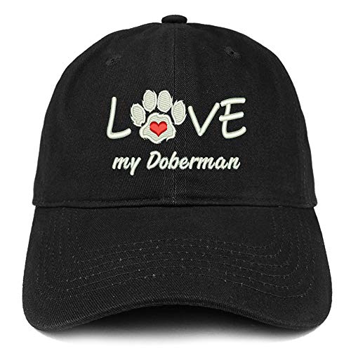 Trendy Apparel Shop I Love My Doberman Embroidered Soft Crown 100% Brushed Cotton Cap