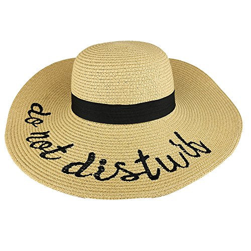 Trendy Apparel Shop Do Not Disturb Embroidered Ladies Large Brim Summer Floppy Straw Hat