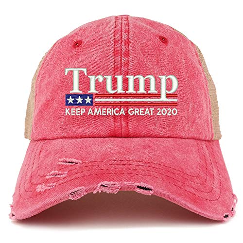 Trendy Apparel Shop Trump Keep America Great 2020 Flag Frayed Bill Trucker Cap