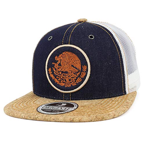 Trendy Apparel Shop Mexico Coat of Arms Embroidered Corked Bill Denim Mesh Cap