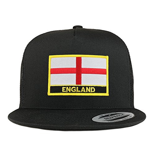 Trendy Apparel Shop England Flag 5 Panel Flatbill Trucker Mesh Snapback Cap