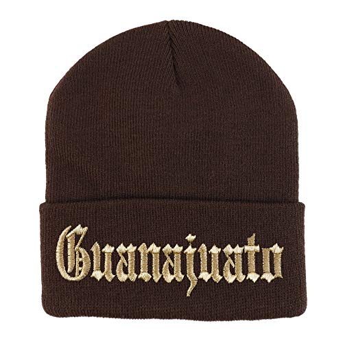 Trendy Apparel Shop Old English Guanajuato Gold Embroidered Acrylic Knit Beanie Cap