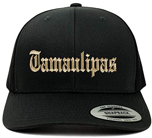 Trendy Apparel Shop Old English Tamaulipas Gold Embroidered Retro Trucker Mesh Cap