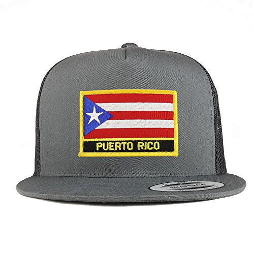 Trendy Apparel Shop Puerto Rico Flag 5 Panel Flatbill Trucker Mesh Snapback Cap