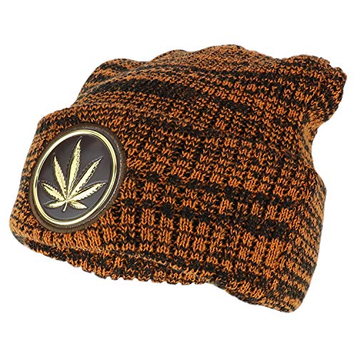 Trendy Apparel Shop Marijuana Leaf High Frequency Patch Winter Cuff Beanie Hat