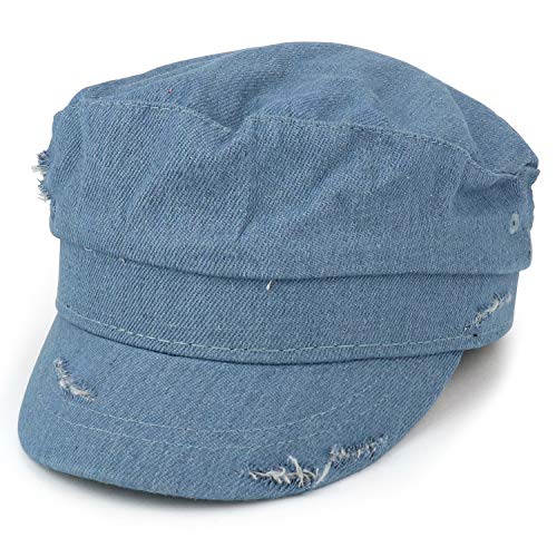 Trendy Apparel Shop Frayed Distressed Vintage Denim Cabbie Newsboy Cap