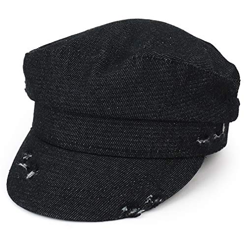 Trendy Apparel Shop Frayed Distressed Vintage Denim Cabbie Newsboy Cap