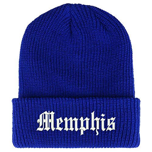 Trendy Apparel Shop Old English Font Memphis City Embroidered Ribbed Cuff Knit Beanie