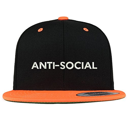 Trendy Apparel Shop Anti Social Embroidered Premium 2-Tone Flat Bill Snapback Cap