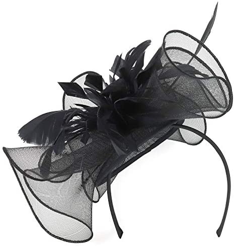 Trendy Apparel Shop Women's Long Feathered Mesh Flower Cocktail Fascinator