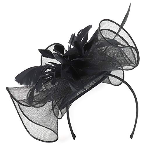 Trendy Apparel Shop Women's Long Feathered Mesh Flower Cocktail Fascinator