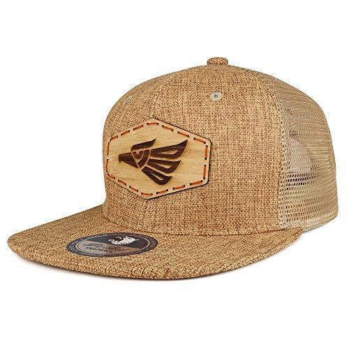Trendy Apparel Shop Hecho EN Mexico Eagle Wood Patched Canvas Flat Bill Snapback Mesh Cap