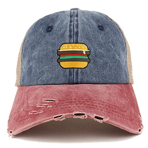 Trendy Apparel Shop Burger Patch Pigment Dyed Mesh Back Frayed Bill Trucker Cap