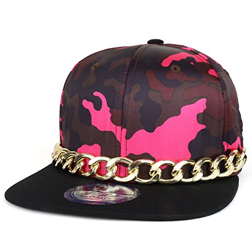 Trendy Apparel Shop Fashion Luminous Camouflage Hip Hop Flat Bill Snapback Cap with Gold Chain