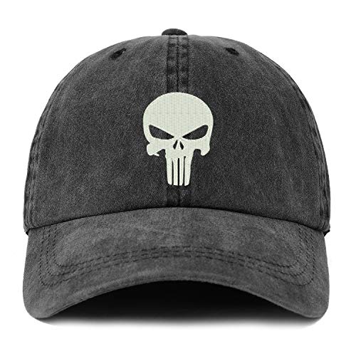 Trendy Apparel Shop XXL Punisher Skull Embroidered Unstructured Washed Pigment Dyed Baseball Cap
