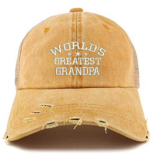 Trendy Apparel Shop World's Greatest Grandpa Washed Mesh Back Frayed Bill Cap
