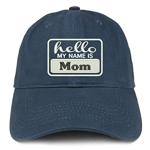 Trendy Apparel Shop Hello My Name is Mom Soft Crown 100% Brushed Cotton Cap