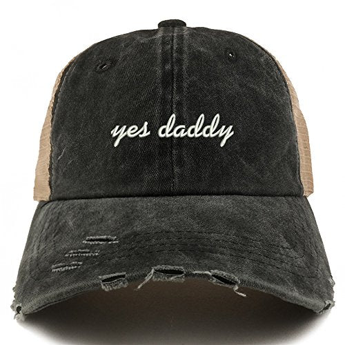 Trendy Apparel Shop Yes Daddy Embroidered Frayed Bill Trucker Mesh Back Cap