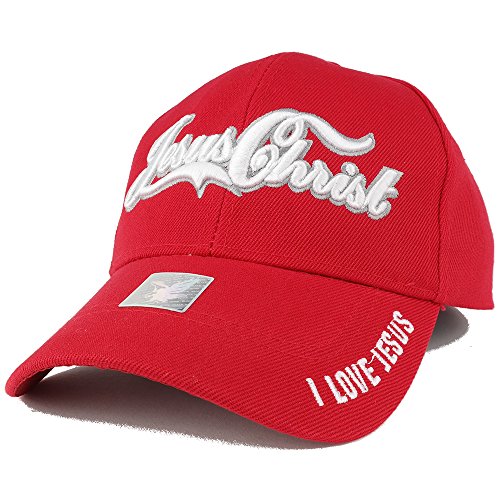Trendy Apparel Shop Jesus Christ Embroidered Christian Theme Adjustable Baseball Cap - RED