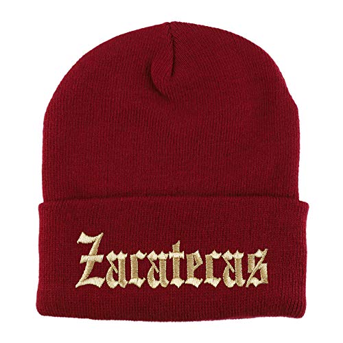 Trendy Apparel Shop Old English Zacatecas Gold Embroidered Acrylic Knit Beanie Cap