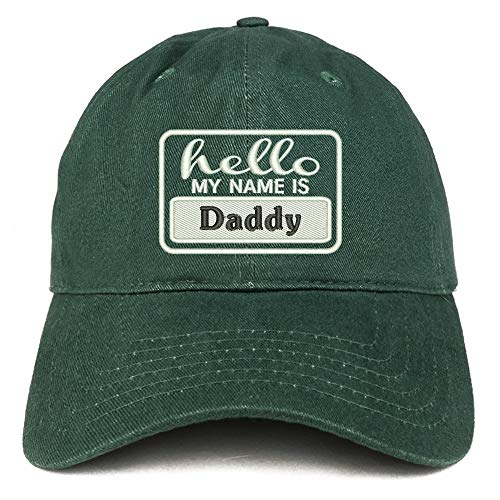 Trendy Apparel Shop Hello My Name is Daddy Soft Crown 100% Brushed Cotton Cap
