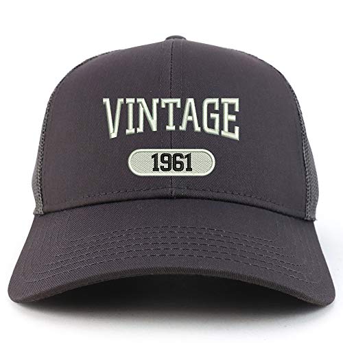 Trendy Apparel Shop Vintage 1961 Embroidered 60th Birthday High Profile High Profile Trucker Mesh Cap