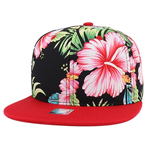 Trendy Apparel Shop Tropical Flower Hibiscus Print Flat Bill Snapback Hat