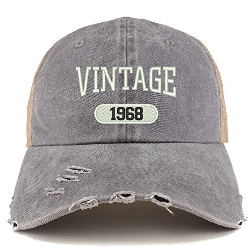 Trendy Apparel Shop Vintage 1968 51st Birthday Embroider Frayed Trucker Mesh Back Cap
