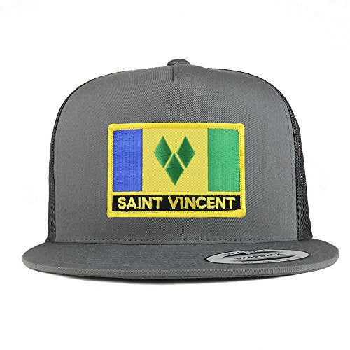 Trendy Apparel Shop St. Vincent Flag 5 Panel Flatbill Trucker Mesh Snapback Cap