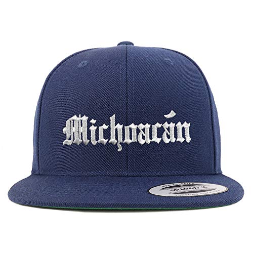 Trendy Apparel Shop Old English Michoacan White Embroidered Flatbill Snapback Baseball Cap