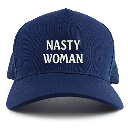Trendy Apparel Shop Nasty Woman Embroidered Oversized 5 Panel XXL Trucker Mesh Cap