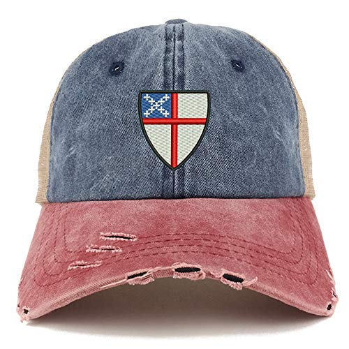 Trendy Apparel Shop Episcopal Shield Pigment Dyed Mesh Back Frayed Bill Cap