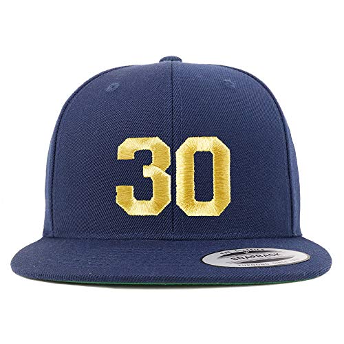 Trendy Apparel Shop Number 30 Gold Thread Flat Bill Snapback Baseball Cap
