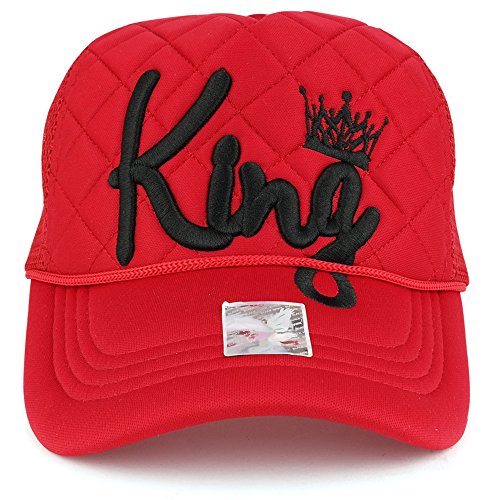 Trendy Apparel Shop 3D King with Crown Embroidered Quilted Foam Mesh Trucker Cap