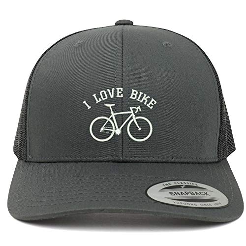 Trendy Apparel Shop I Love Bike Embroidered 6 Panel Trucker Mesh Cap