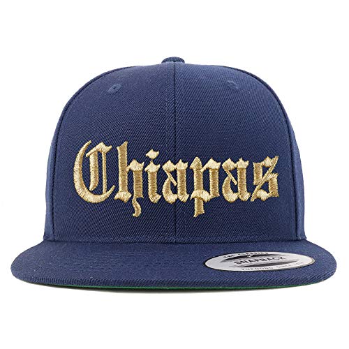 Trendy Apparel Shop Old English Chiapas Gold Embroidered Flatbill Snapback Baseball Cap