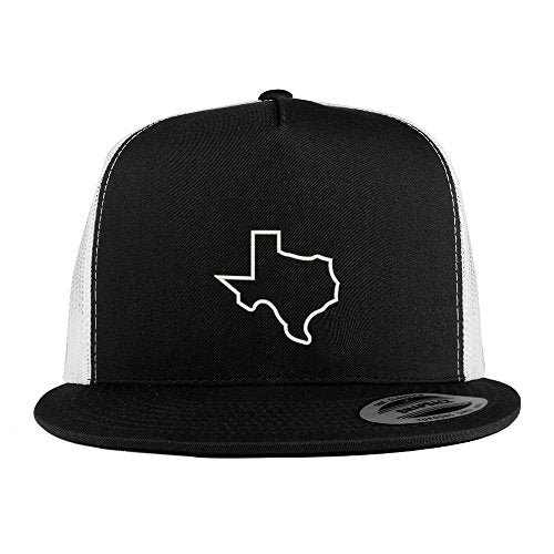 Trendy Apparel Shop Texas State Outline Embroidered 5 Panel Flat Bill 2-Tone Trucker Mesh Cap
