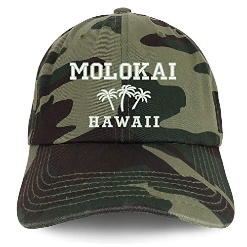 Trendy Apparel Shop Molokai Hawaii and Palm Tree Embroidered Brushed Cap