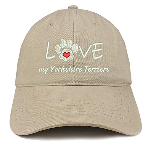 Trendy Apparel Shop I Love My Yorkshire Terriers Embroidered Soft Crown 100% Brushed Cotton Cap