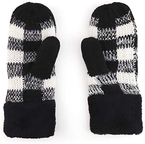 Trendy Apparel Shop Women's Buffalo Checkered Fleece Cuff Mitten Gloves