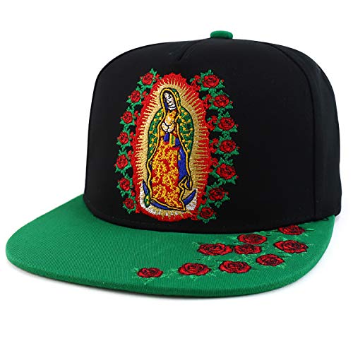 Trendy Apparel Shop 5 Panel Two Tone Guadalupe Maria Embroidered Flatbill Cap