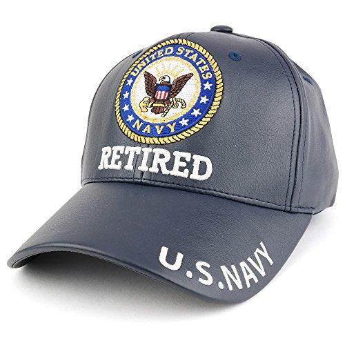 Trendy Apparel Shop U.S. Military Seal Retired 3D Embroidered PU Leather Adjustable Baseball Cap