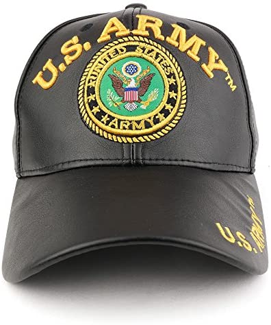 Trendy Apparel Shop U.S. Military 3D Embroidered PU Leather Adjustable Baseball Cap