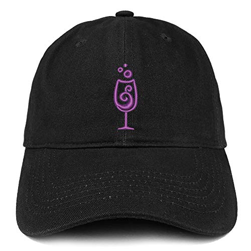 Trendy Apparel Shop Wine Glass Embroidered Soft Crown 100% Brushed Cotton Cap